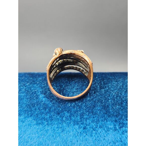 Copper Multi-Band Statement Ring Clear Crystals Size 9 Brass Accents Boho Chic - Picture 7 of 8